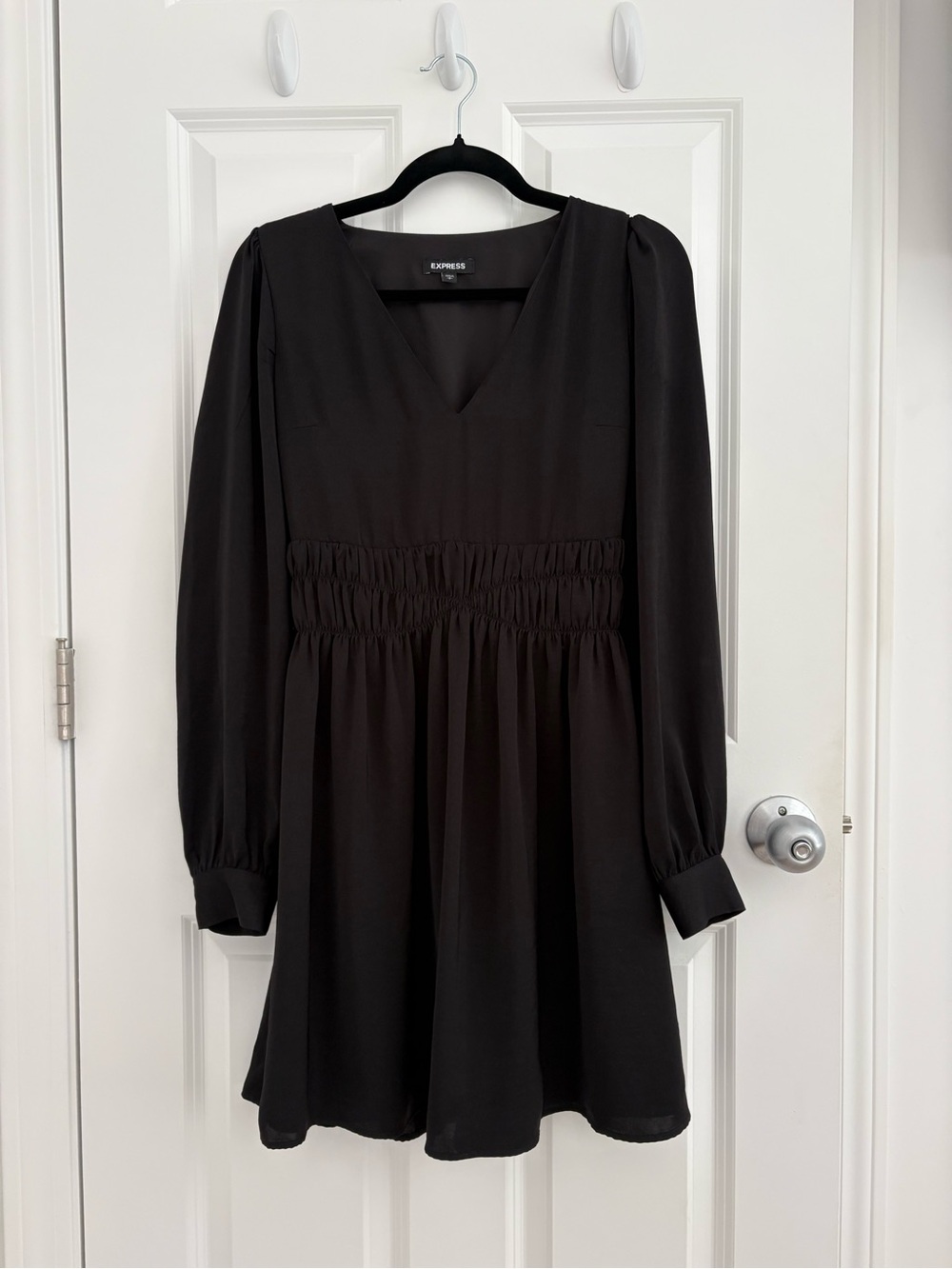 Express Black V-Neck Smocked Waist Mini Dress